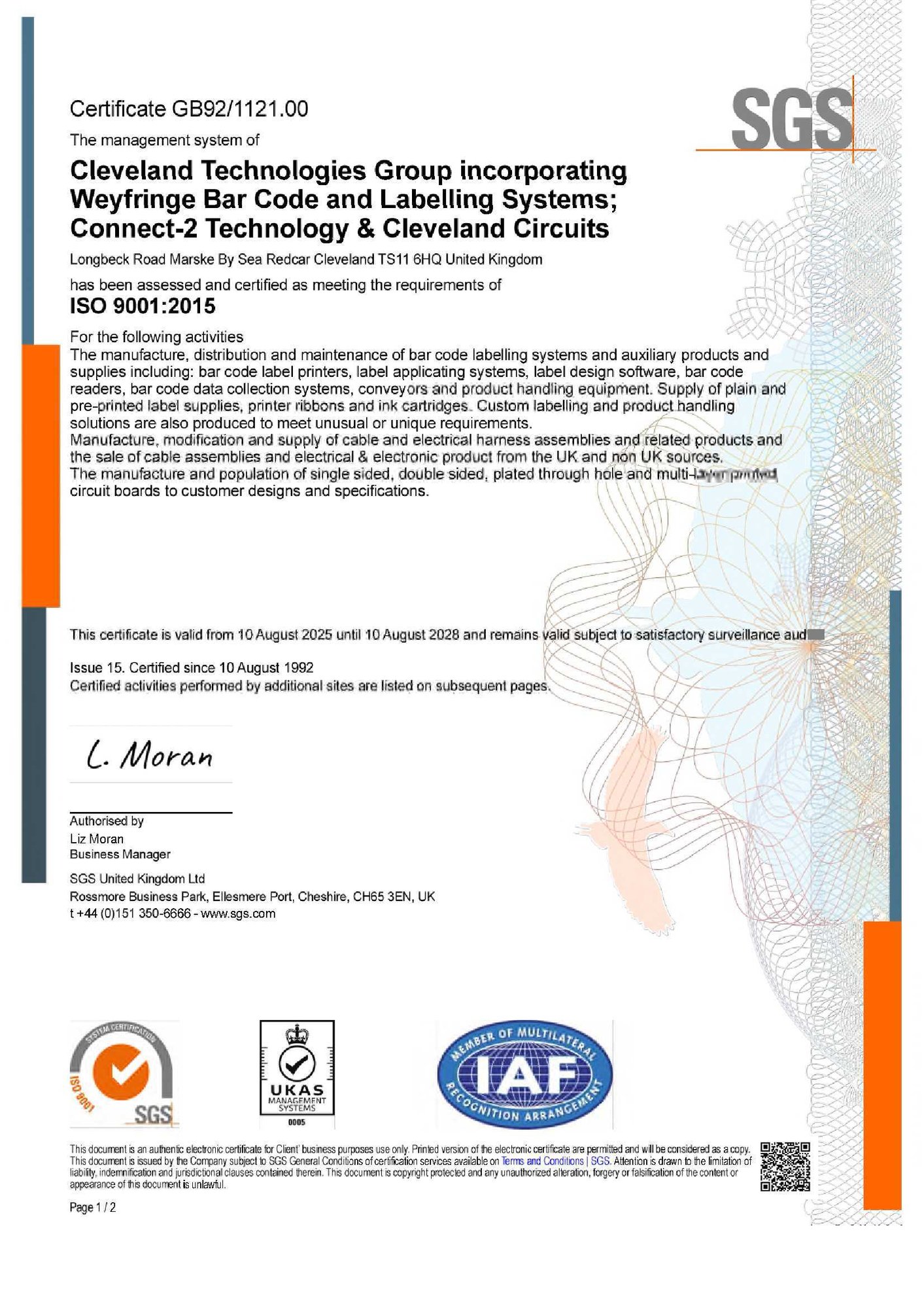 ISO 9001 Cert expiry 2028
